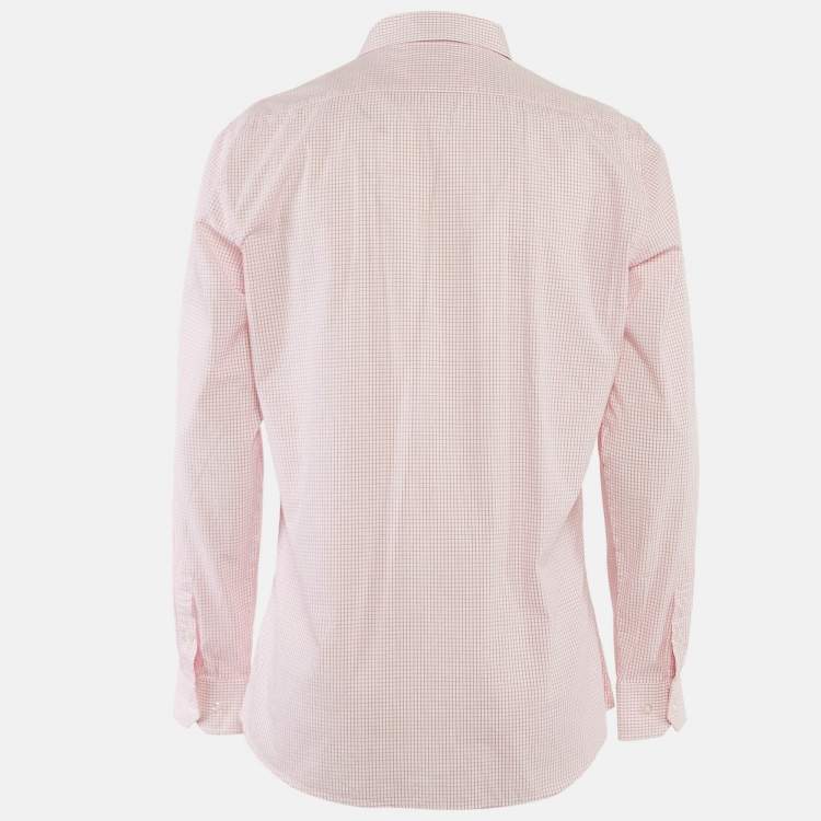 Pre Owned Moschino Pink Check Print Cotton Full Sleeve Shirt XL