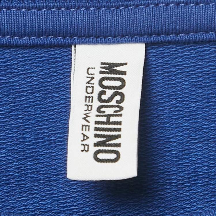 Pre Owned Moschino Underwear Blue Logo Patch Cotton Sweatshirt XS
