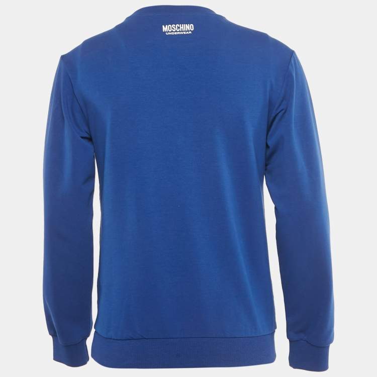 Pre Owned Moschino Underwear Blue Logo Patch Cotton Sweatshirt XS
