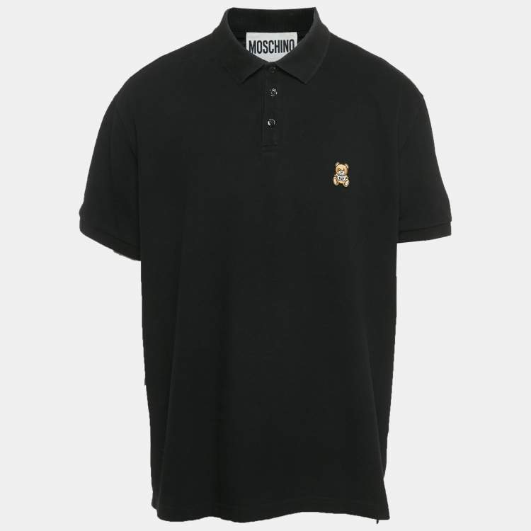 مملوكة مسبقًا Moschino Black Teddy Applique Cotton Knit Polo T-Shirt 3XL