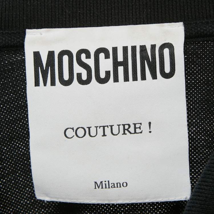 مملوكة مسبقًا Moschino Black Teddy Applique Cotton Knit Polo T-Shirt 3XL