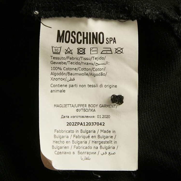 مملوكة مسبقًا Moschino Black Teddy Applique Cotton Knit Polo T-Shirt 3XL