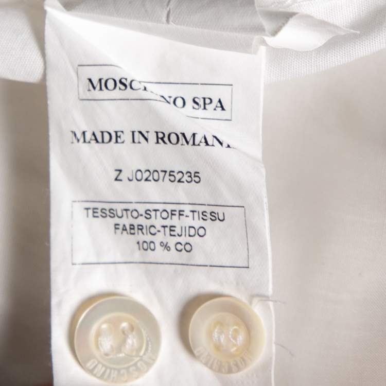 Pre Owned Moschino White Cotton Logo Printed Long Sleeve Shirt XS