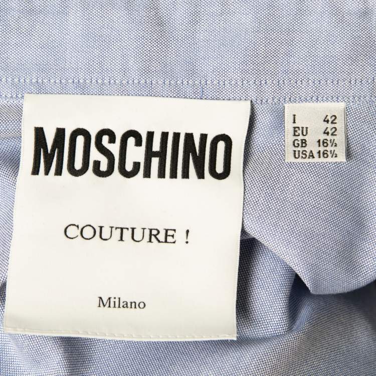 Pre Owned Moschino Couture Light Blue Cotton Oxford Heart Applique Shirt XXL