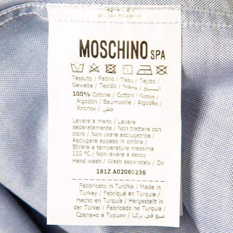 Pre Owned Moschino Couture Light Blue Cotton Oxford Heart Applique Shirt XXL