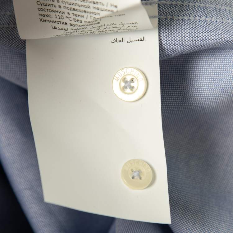 Pre Owned Moschino Couture Light Blue Cotton Oxford Heart Applique Shirt XXL
