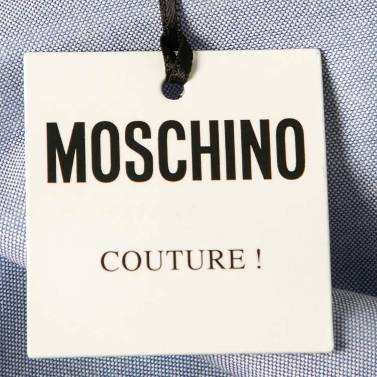 Pre Owned Moschino Couture Light Blue Cotton Oxford Heart Applique Shirt XXL