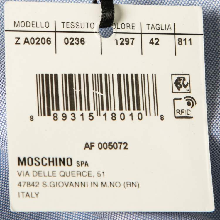 Pre Owned Moschino Couture Light Blue Cotton Oxford Heart Applique Shirt XXL