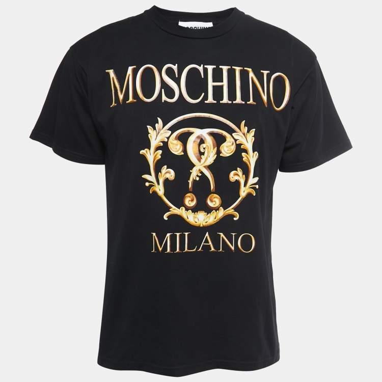 Moschino Black Logo Print Cotton Crew Neck Half Sleeve T-Shirt XS Moschino