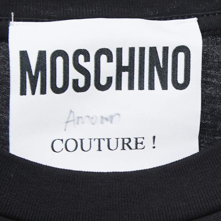 Pre Owned Moschino Black Logo Print Cotton Crew Neck Half Sleeve T-Shirt XS