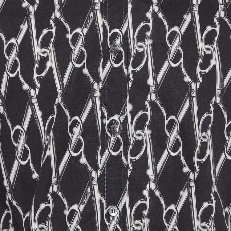 Pre Owned Moschino Black Scissors Print Cotton Shirt M