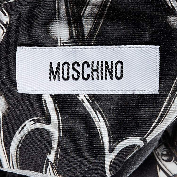 Pre Owned Moschino Black Scissors Print Cotton Shirt M