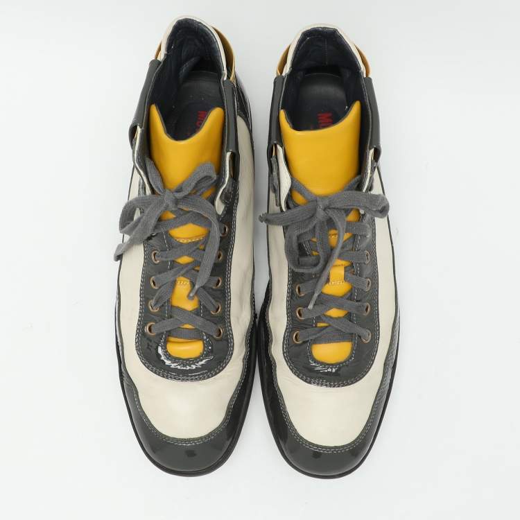 Pre Owned Moschino Tricolor Patent and Leather High Top Sneakers Size 44