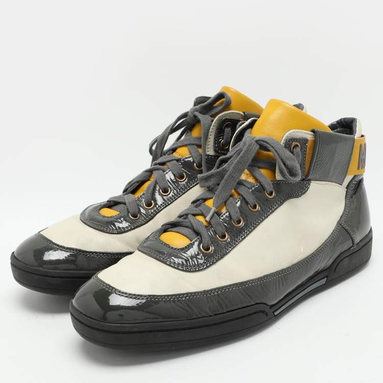 Pre Owned Moschino Tricolor Patent and Leather High Top Sneakers Size 44