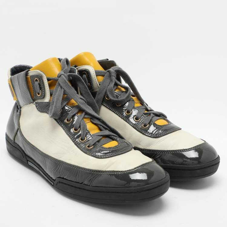 Pre Owned Moschino Tricolor Patent and Leather High Top Sneakers Size 44