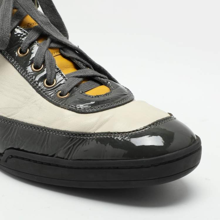 Pre Owned Moschino Tricolor Patent and Leather High Top Sneakers Size 44