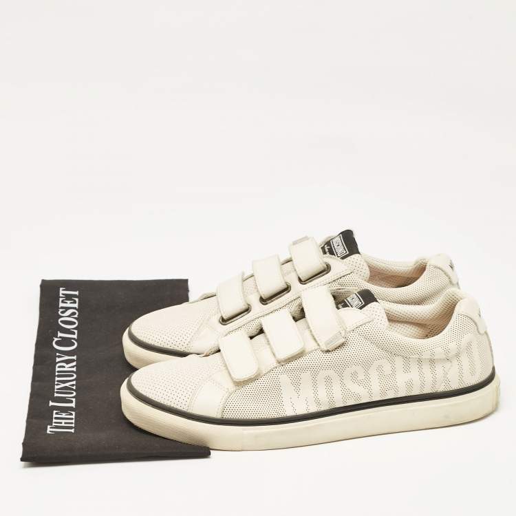 Pre Owned Moschino Cream Leather Slip On Sneakers Size 44