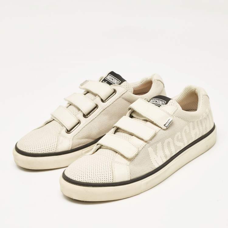Pre Owned Moschino Cream Leather Slip On Sneakers Size 44