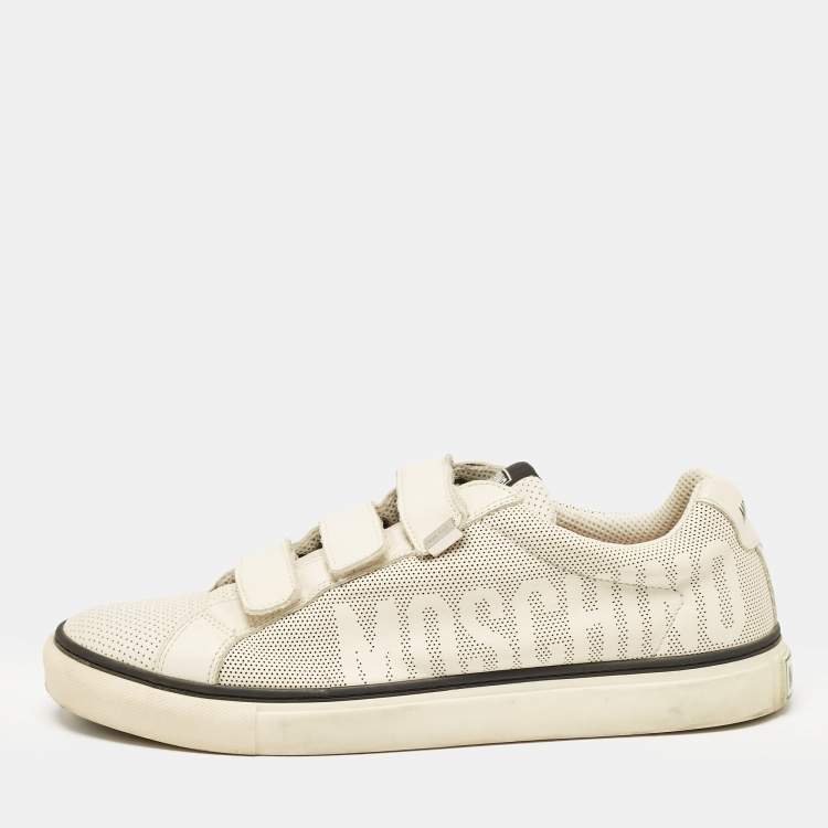Pre Owned Moschino Cream Leather Slip On Sneakers Size 44