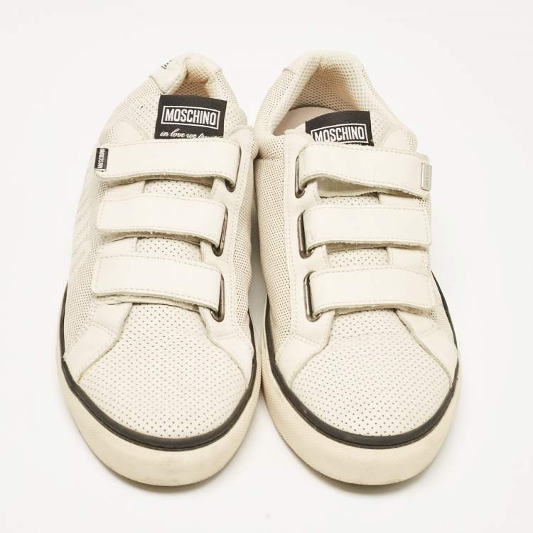 Pre Owned Moschino Cream Leather Slip On Sneakers Size 44