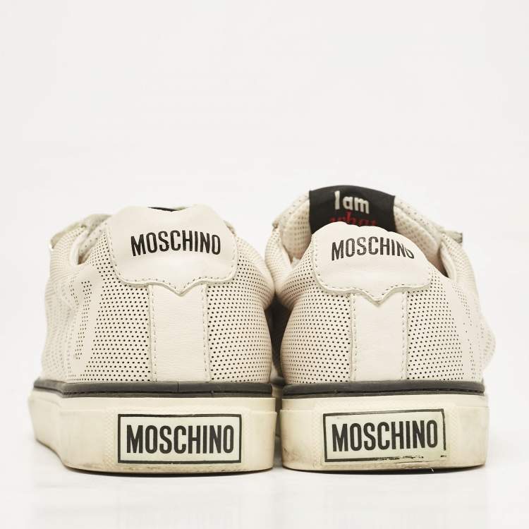 Pre Owned Moschino Cream Leather Slip On Sneakers Size 44