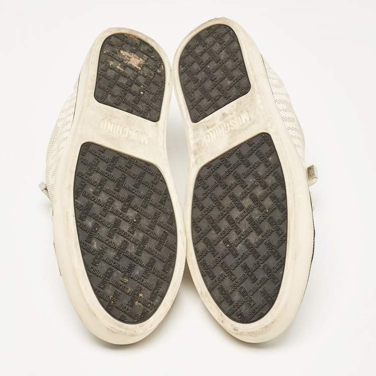 Pre Owned Moschino Cream Leather Slip On Sneakers Size 44