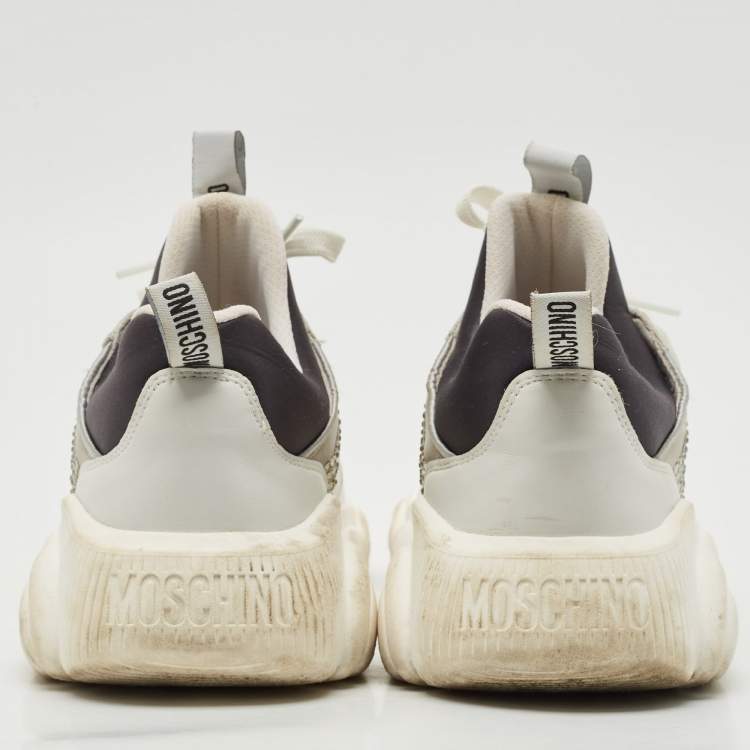 Pre Owned Moschino Black/Silver Leather Bubble Teddy Low Top Sneakers Size 40