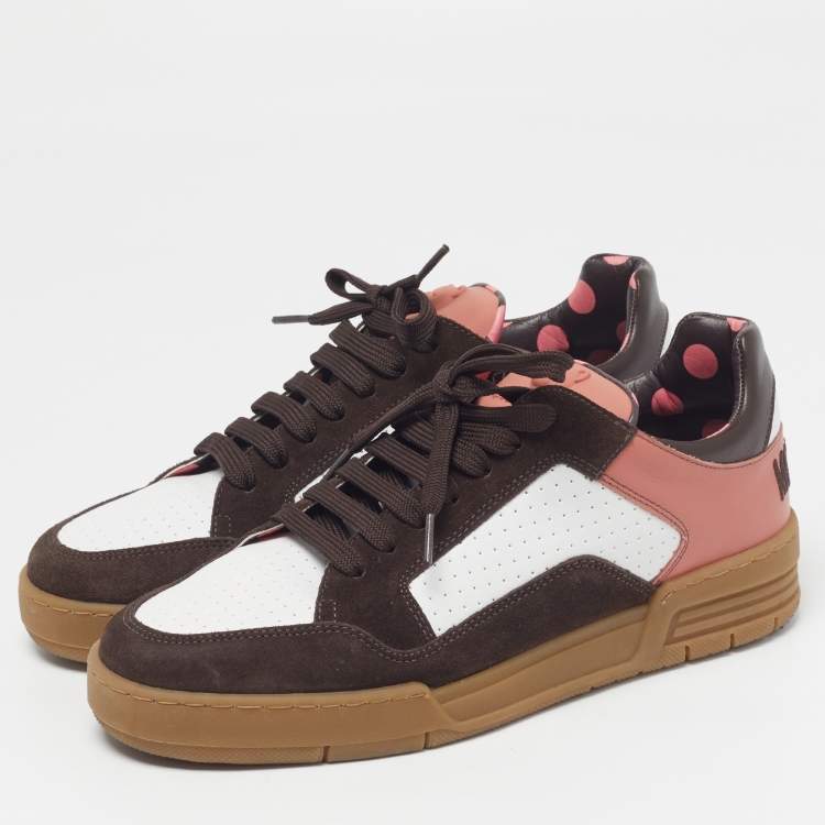 Pre Owned Moschino Panelled Size 42 Multicolor Leather and Suede Lace Up Sneakers