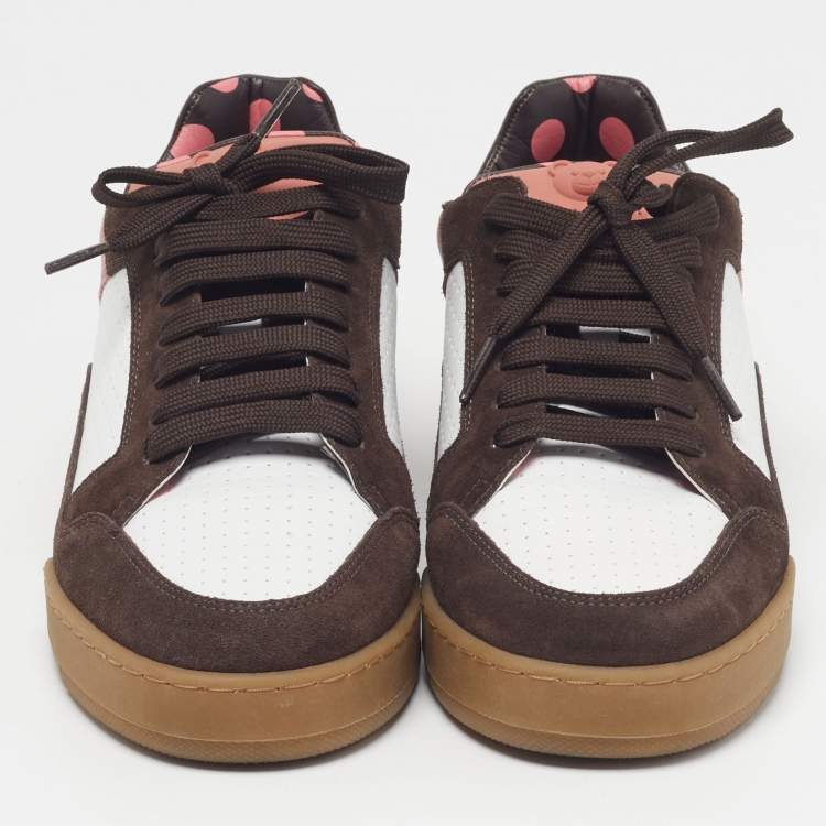 Pre Owned Moschino Panelled Size 42 Multicolor Leather and Suede Lace Up Sneakers