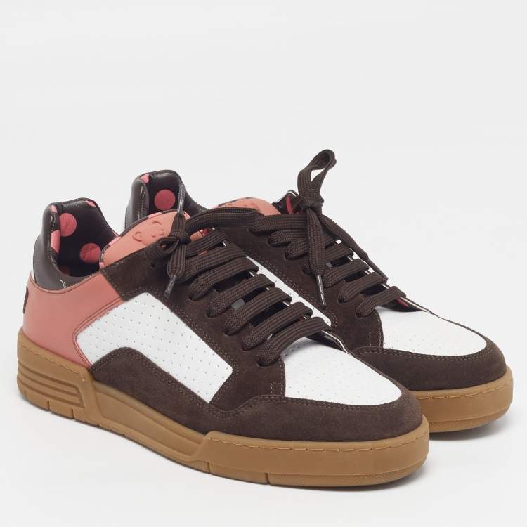 Pre Owned Moschino Panelled Size 42 Multicolor Leather and Suede Lace Up Sneakers