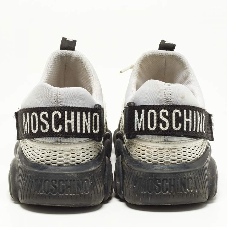 Pre Owned Moschino Black/White Mesh and Suede Low Top Sneakers Size 43