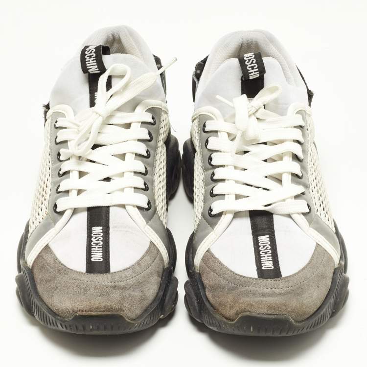 Pre Owned Moschino Black/White Mesh and Suede Low Top Sneakers Size 43
