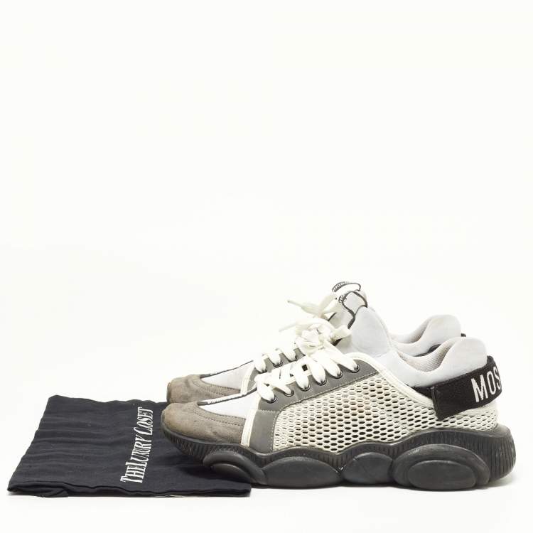 Pre Owned Moschino Black/White Mesh and Suede Low Top Sneakers Size 43
