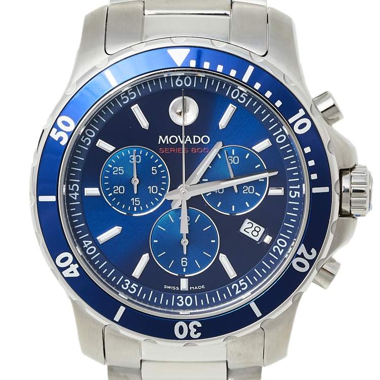Pre Owned Movado Blue Stainless Steel Series 800 Chronograph MO.14.1.27.1425.1127.10/3 Men's Wristwatch 42 mm