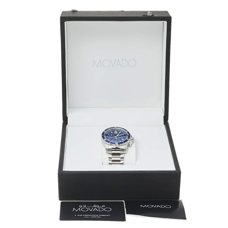 Pre Owned Movado Blue Stainless Steel Series 800 Chronograph MO.14.1.27.1425.1127.10/3 Men's Wristwatch 42 mm