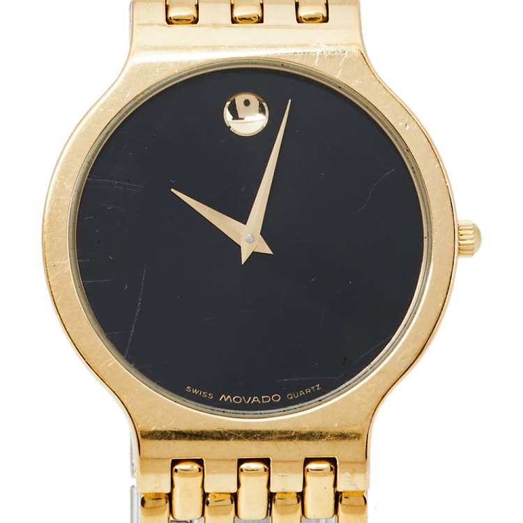 Pre Owned Movado Black Gold Plated Stainless Steel Esperanza Men's Wristwatch 32.50 mm