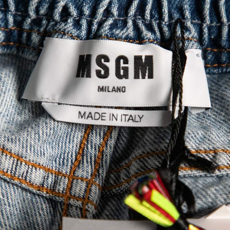 Pre Owned MSGM Blue Denim Acid Wash Drawstring Shorts M