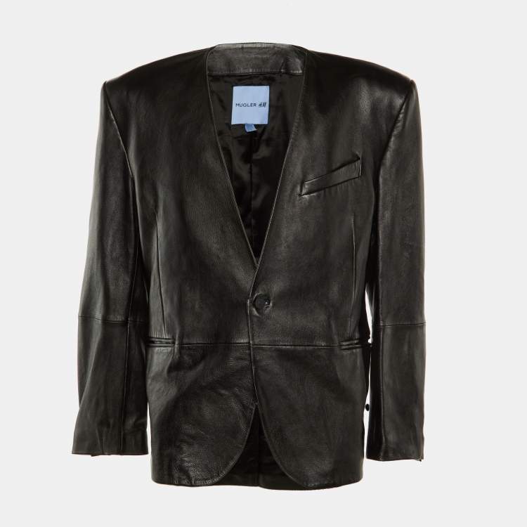 Pre Owned MUGLER X HM Black Faux Leather Jacket XXL 