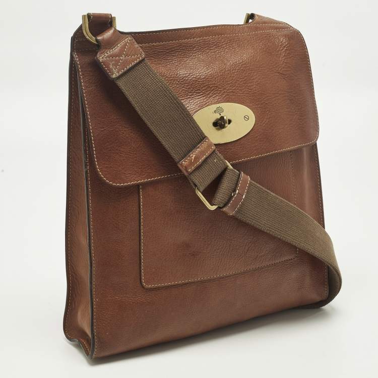 Pre Owned Mulberry Antony Large Brown Leather Messenger Bag