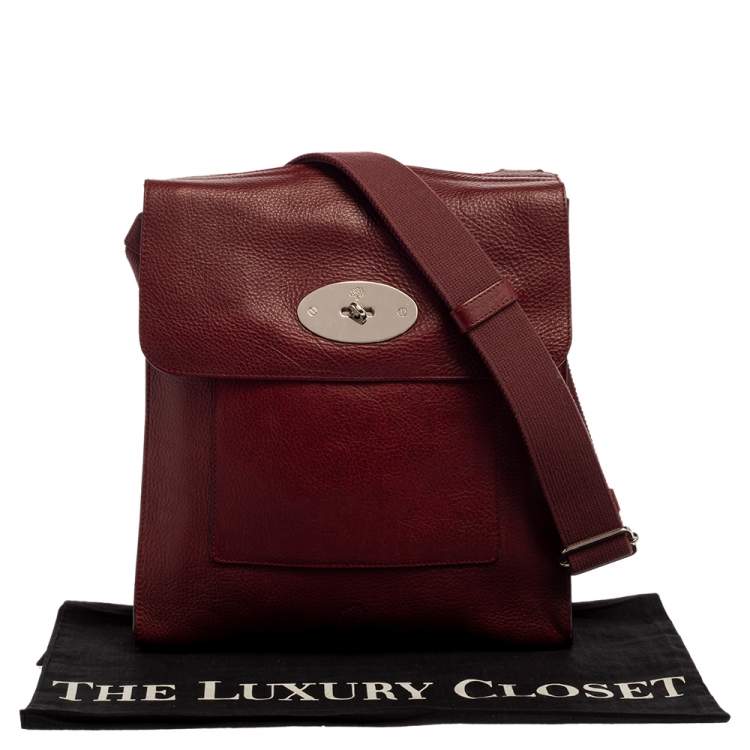 Pre Owned Mulberry Burgundy Leather Antony Messenger Bag