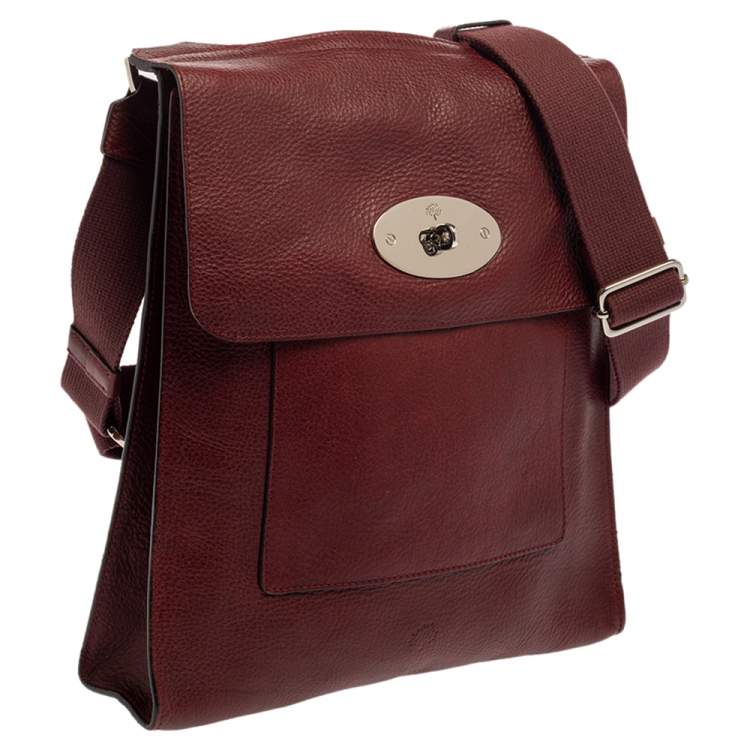 Pre Owned Mulberry Burgundy Leather Antony Messenger Bag