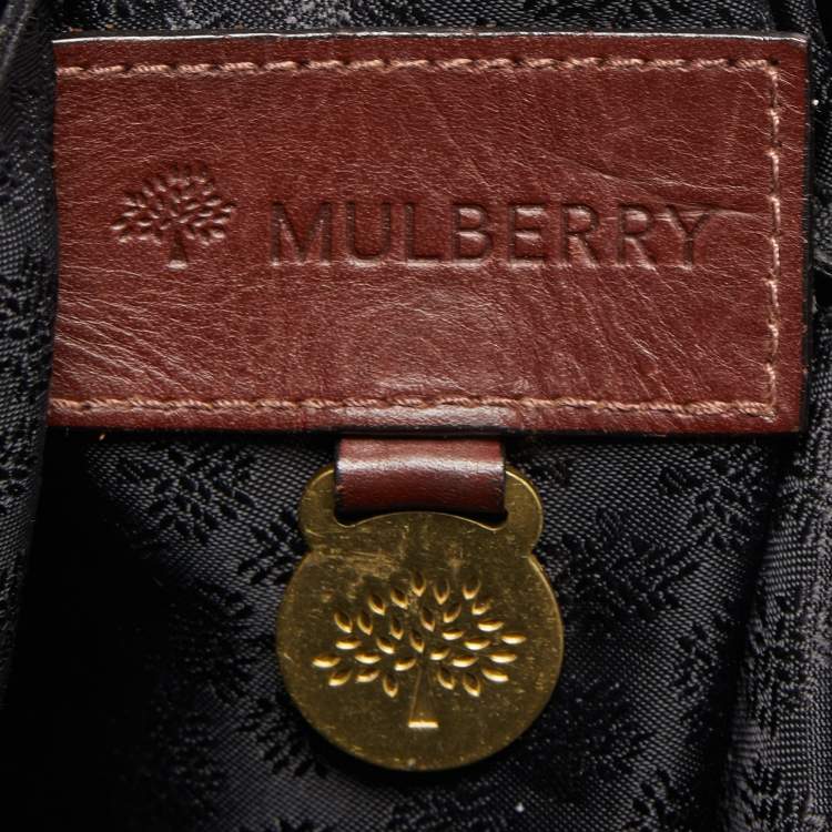 Pre Owned Mulberry Black/Brown Grain Leather Oversized Top Zip Weekender Bag