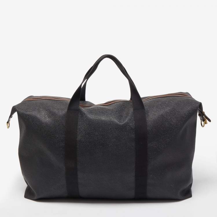 Pre Owned Mulberry Black/Brown Grain Leather Oversized Top Zip Weekender Bag