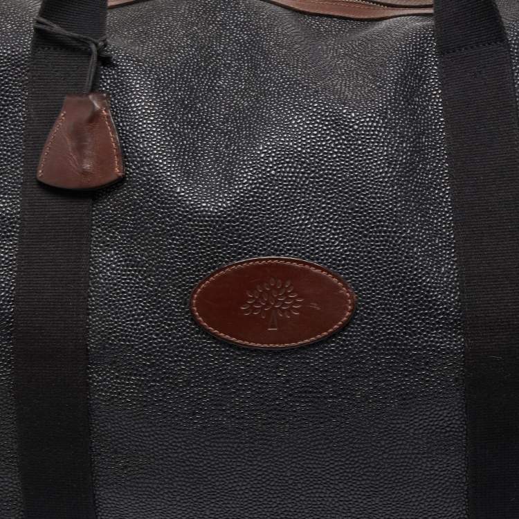 Pre Owned Mulberry Black/Brown Grain Leather Oversized Top Zip Weekender Bag