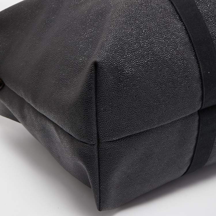 Pre Owned Mulberry Black/Brown Grain Leather Oversized Top Zip Weekender Bag