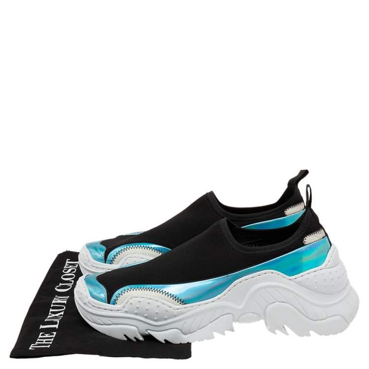 Pre Owned Nº21 Black Stretch Fabric and Iridescent Synthetic Leather Slip-On Sneakers Size 42