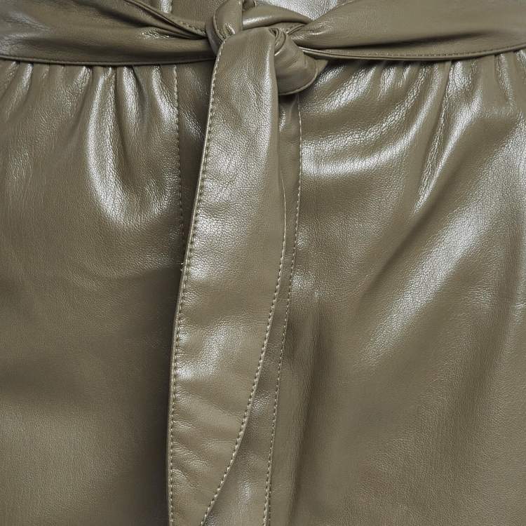 مملوكة مسبقًا Nanushka Green Faux Leather High Rise Belted Pants S