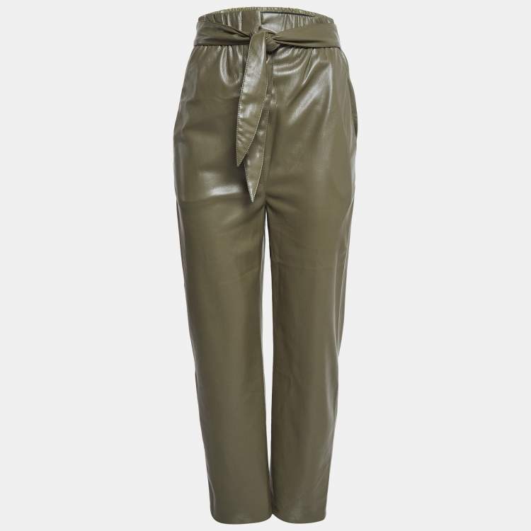 مملوكة مسبقًا Nanushka Green Faux Leather High Rise Belted Pants S