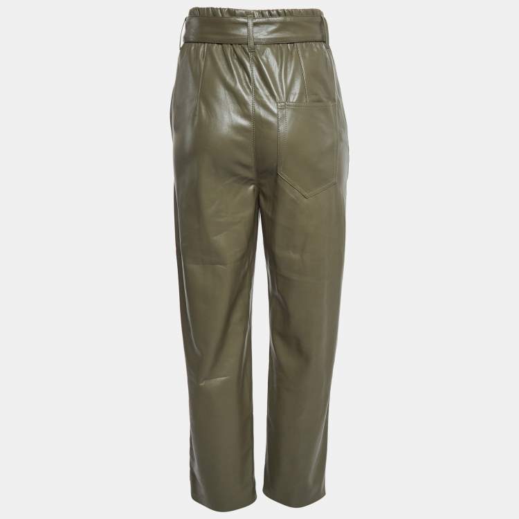 مملوكة مسبقًا Nanushka Green Faux Leather High Rise Belted Pants S
