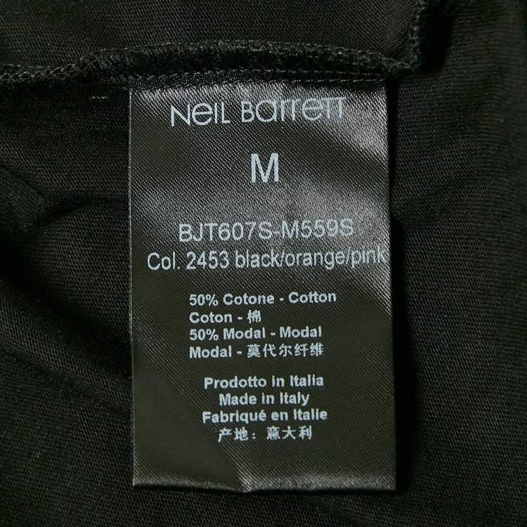 Pre Owned Neil Barrett Black Printed Cotton and Modal Round Neck T-Shirt M